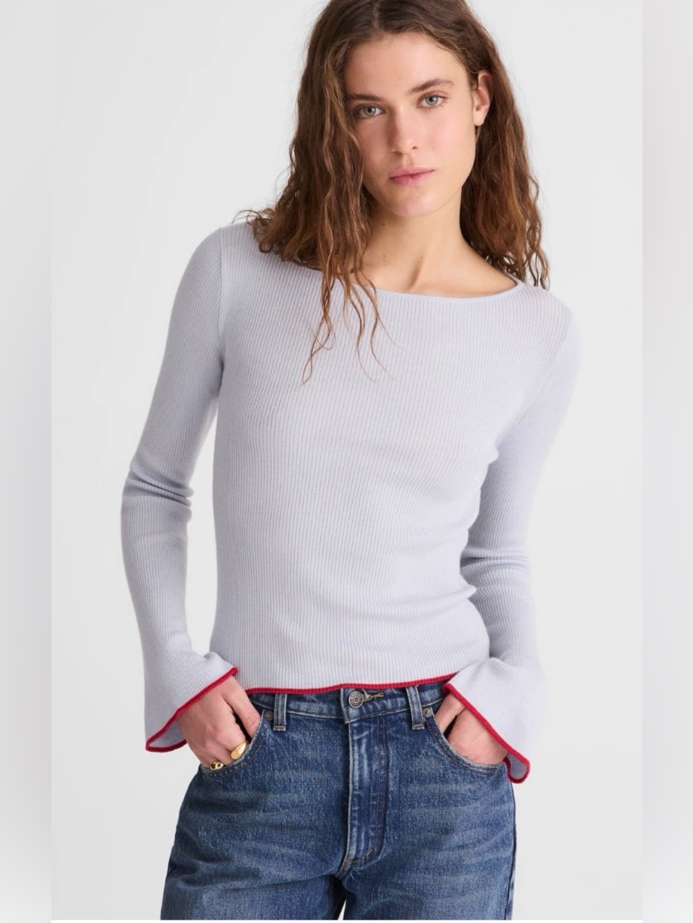 New! Madewell Flared-Sleeve Boatneck Sweater in Merino Wool-Silk Blend.